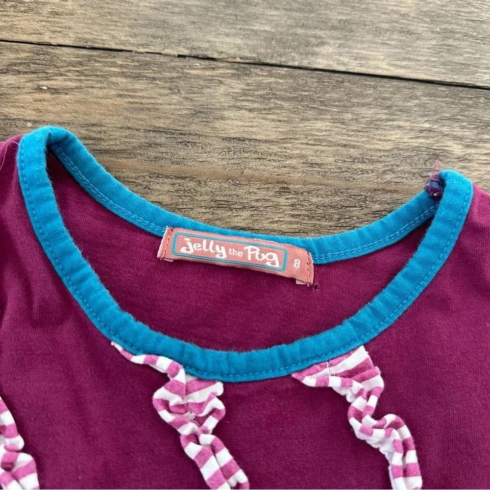 Jelly The Pug Girls size‎ 8 Burgundy Tiered Ruffle Dress Cotton Knit Polka Dot